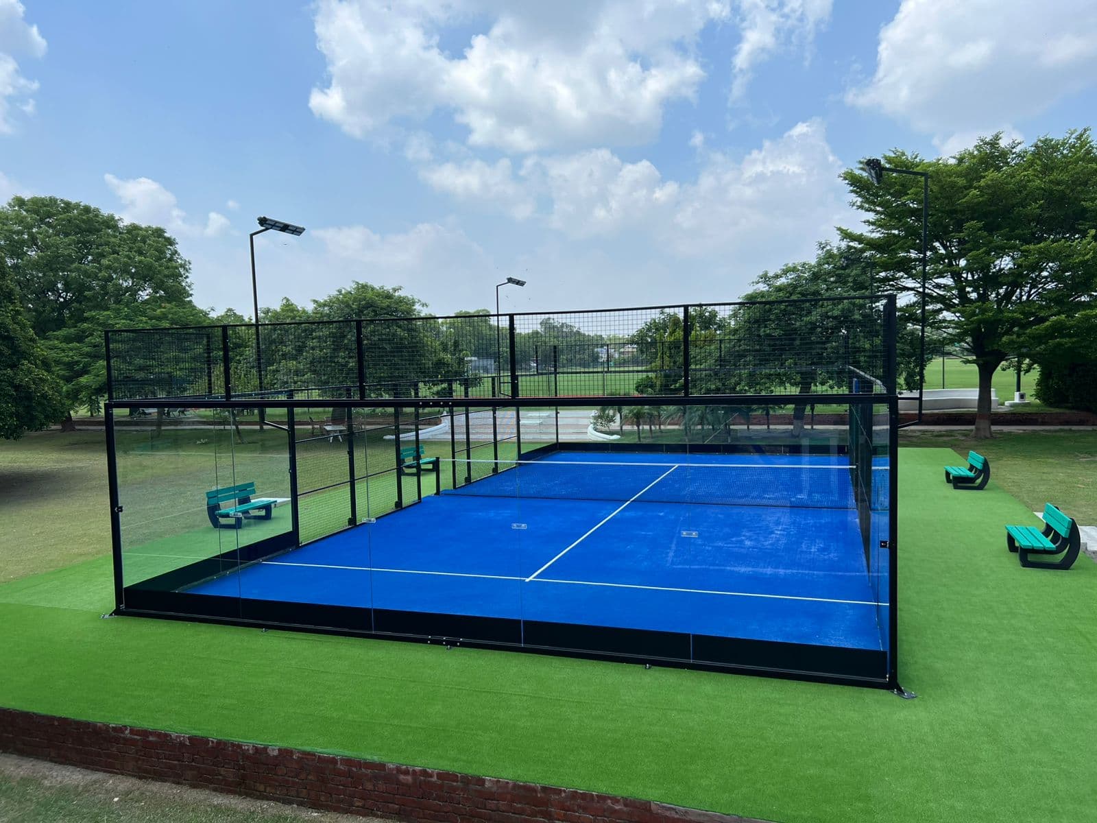 Front view of completed padel court